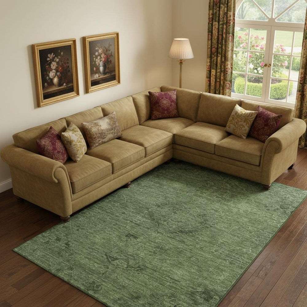 HomeRoots 9' X 12' Washable Fern Green & Emerald Medallion Area Rug with UV Protection for High Traffic Areas 684617