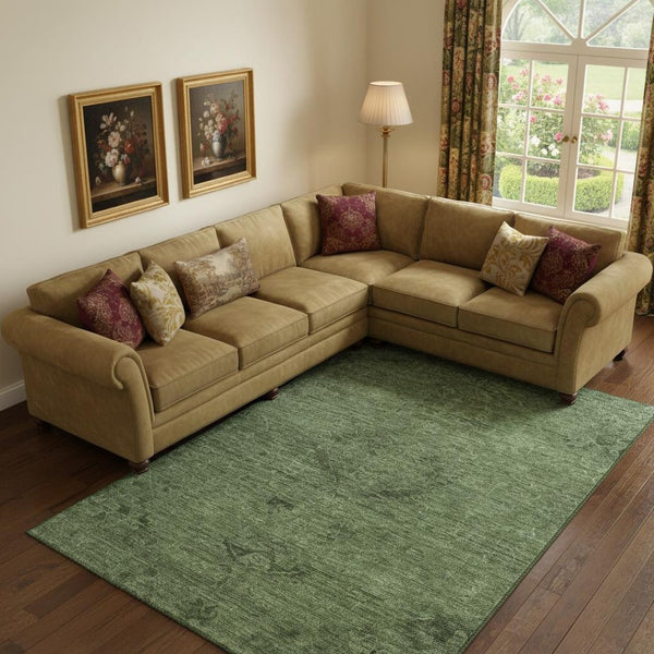 HomeRoots 9' X 12' Washable Fern Green & Emerald Medallion Area Rug with UV Protection for High Traffic Areas 684617