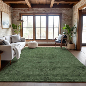HomeRoots 9' X 12' Washable Fern Green & Emerald Medallion Area Rug with UV Protection for High Traffic Areas 684617