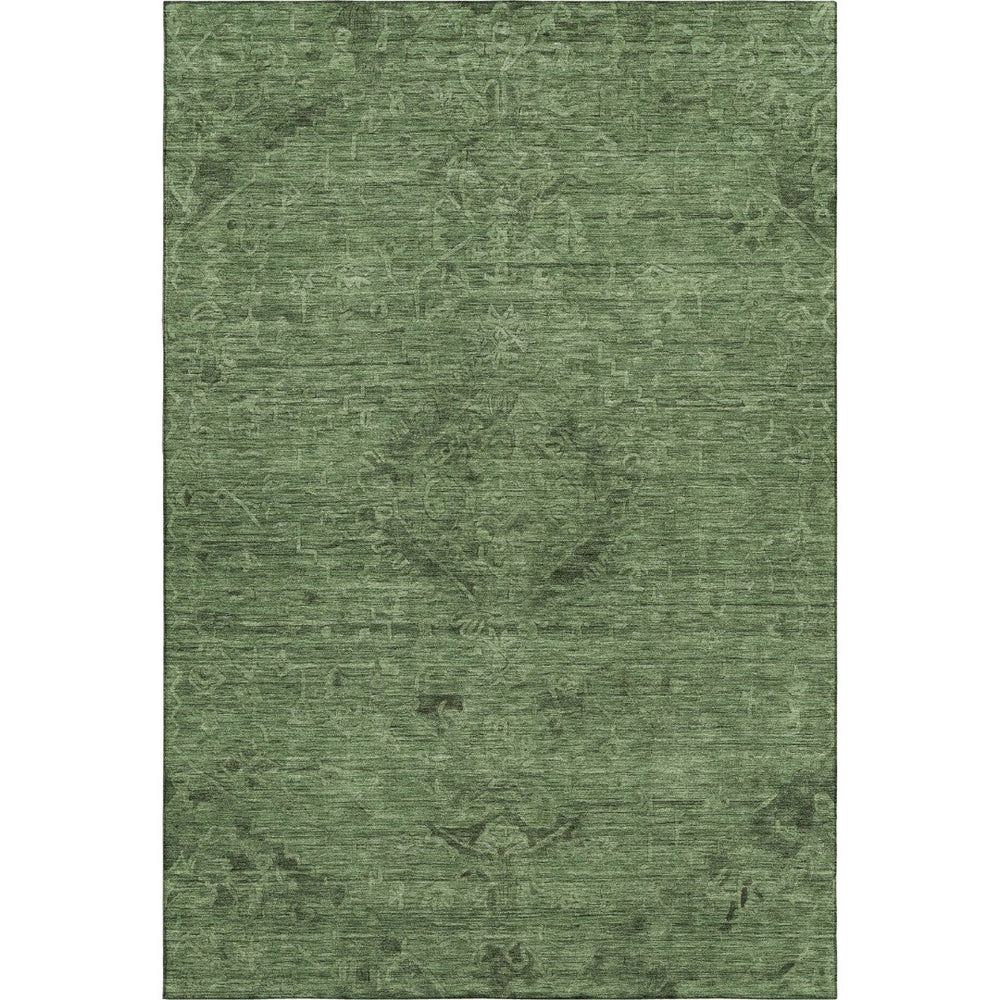 HomeRoots 9' X 12' Washable Fern Green & Emerald Medallion Area Rug with UV Protection for High Traffic Areas 684617