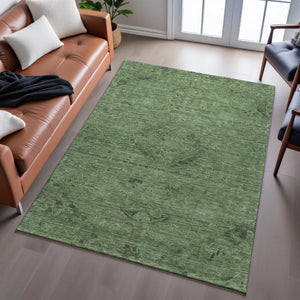 HomeRoots 9' X 12' Washable Fern Green & Emerald Medallion Area Rug with UV Protection for High Traffic Areas 684617