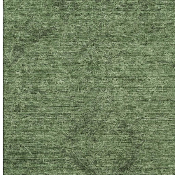 HomeRoots 9' X 12' Washable Fern Green & Emerald Medallion Area Rug with UV Protection for High Traffic Areas 684617