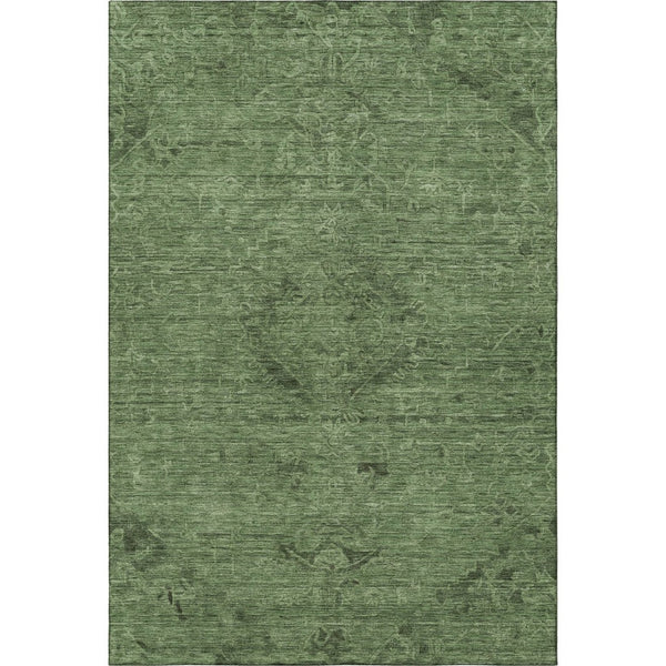 HomeRoots 10' X 14' Washable Fern Green & Emerald Medallion Area Rug with UV Protection for High-Traffic Rooms 684618