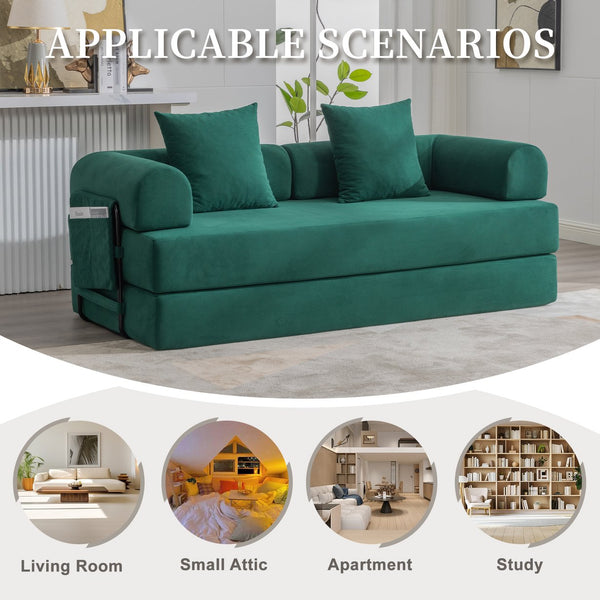 English Elm UNITED modular foldable sofa with metal frame, corduroy upholstery, side pocket & quick assembly convenience Emerald W1568P375638