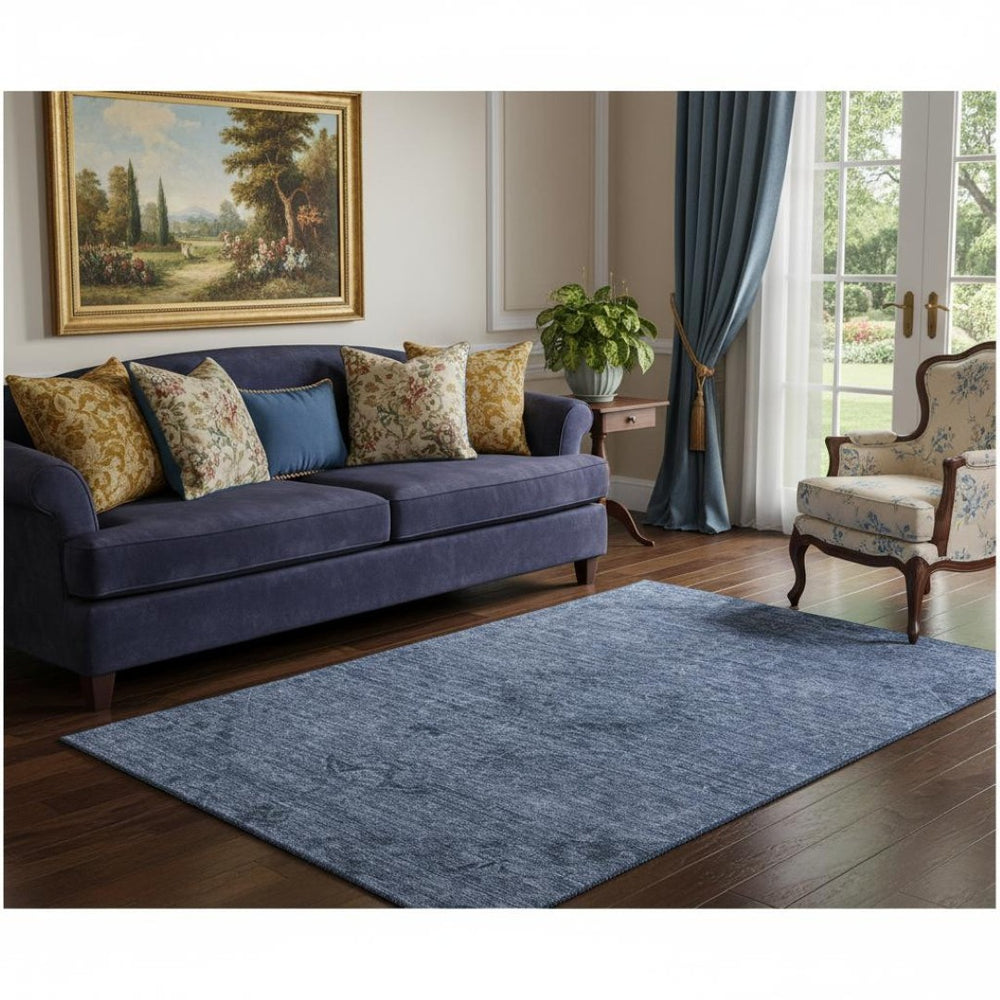 HomeRoots 5' X 8' Navy Blue and Gray Medallion Area Rug - Stylish, Washable, UV-Protected for Homes with Kids & Pets 684620