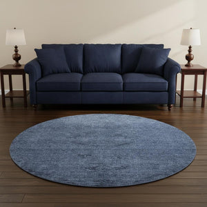 HomeRoots 8' Navy Blue and Gray Medallion Round Rug - Washable, UV-Protected, Stain Resistant for Easy Care 684621