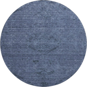 HomeRoots 8' Navy Blue and Gray Medallion Round Rug - Washable, UV-Protected, Stain Resistant for Easy Care 684621