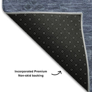 HomeRoots 8' Navy Blue and Gray Medallion Round Rug - Washable, UV-Protected, Stain Resistant for Easy Care 684621