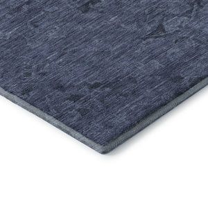 HomeRoots 8' Navy Blue and Gray Medallion Round Rug - Washable, UV-Protected, Stain Resistant for Easy Care 684621