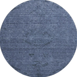 HomeRoots 8' Navy Blue and Gray Medallion Round Rug - Washable, UV-Protected, Stain Resistant for Easy Care 684621