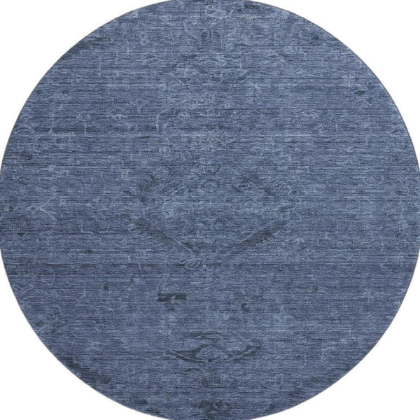 HomeRoots 8' Navy Blue and Gray Medallion Round Rug - Washable, UV-Protected, Stain Resistant for Easy Care 684621