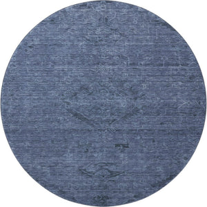 HomeRoots 8' Navy Blue and Gray Medallion Round Rug - Washable, UV-Protected, Stain Resistant for Easy Care 684621