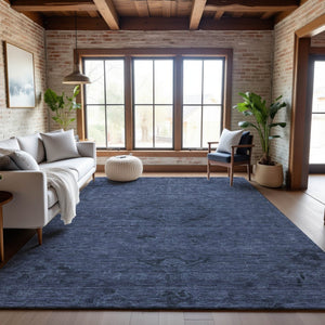 HomeRoots 8' X 10' Navy Blue & Gray Medallion Area Rug - Washable, UV-Protected, Durable & Stylish Design 684622