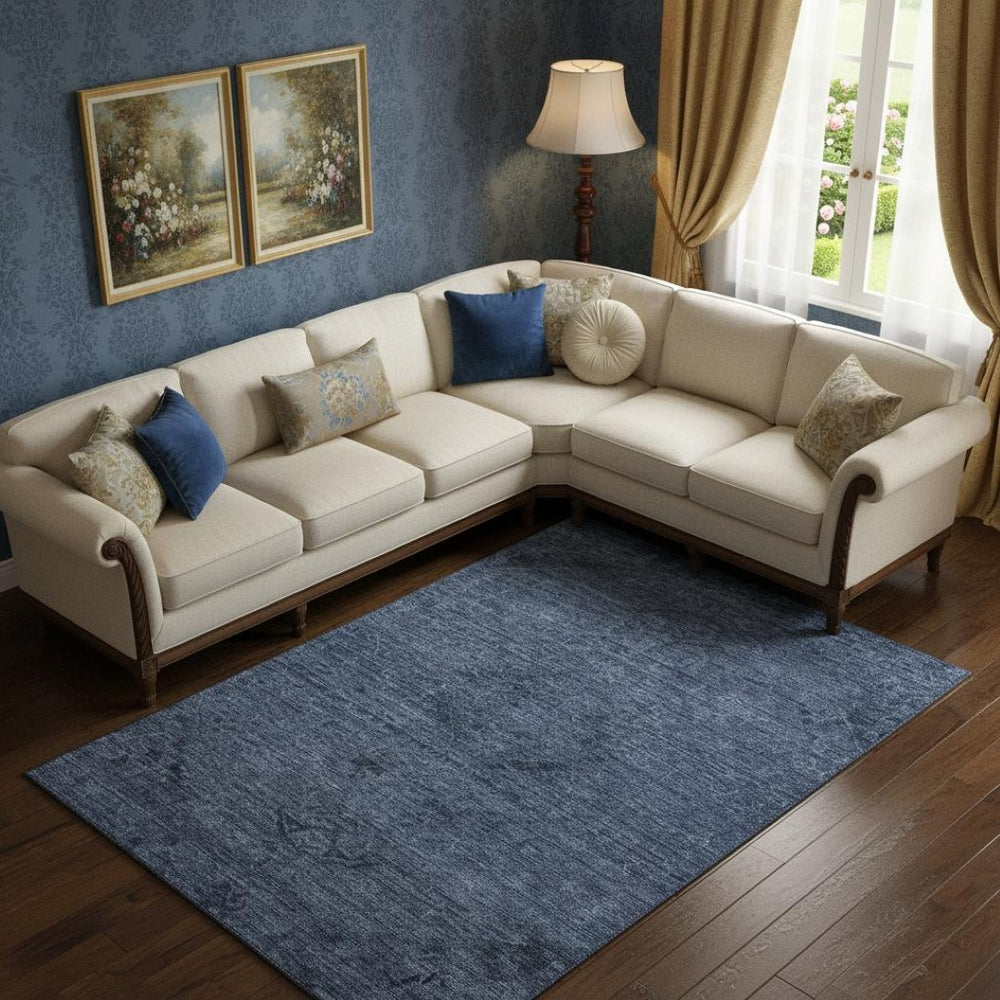 HomeRoots 9' X 12' Navy Blue and Gray Medallion Area Rug - Washable, Stain-Resistant, UV-Protected Home Decor 684623