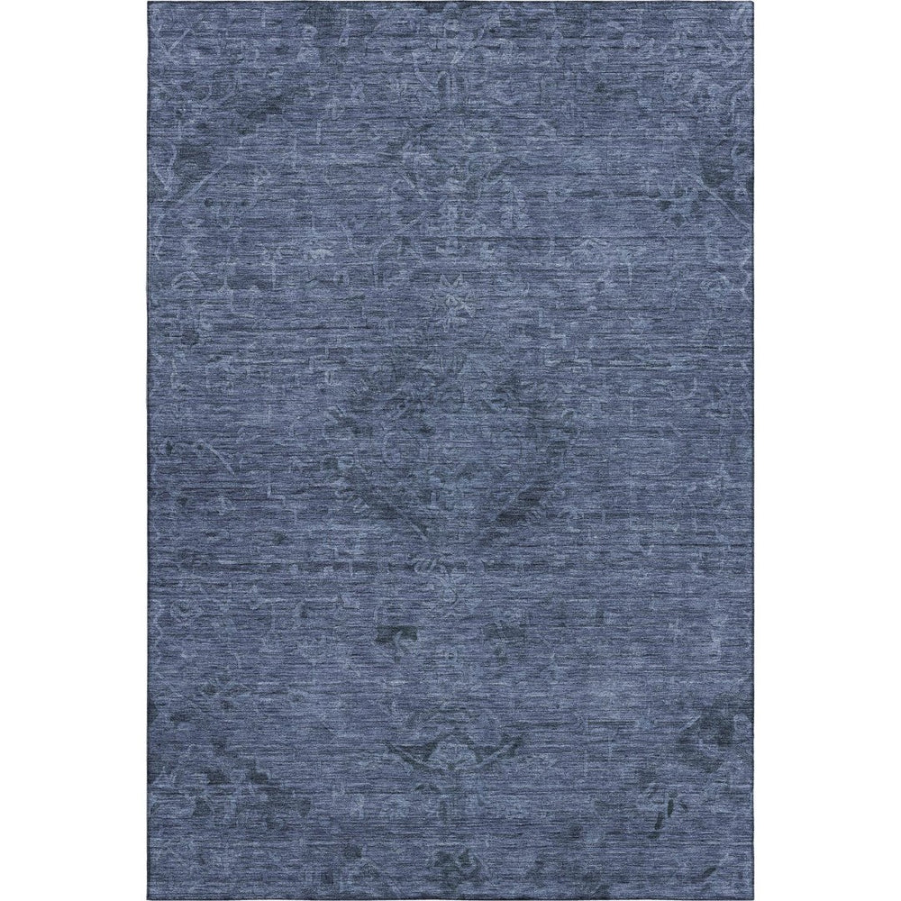 HomeRoots 9' X 12' Navy Blue and Gray Medallion Area Rug - Washable, Stain-Resistant, UV-Protected Home Decor 684623