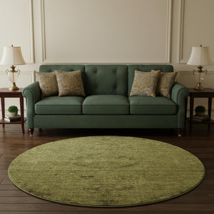 HomeRoots 8' Olive Green and Gray Medallion Round Rug – Washable, UV-Protected, Ideal for High-Traffic Homes 684627