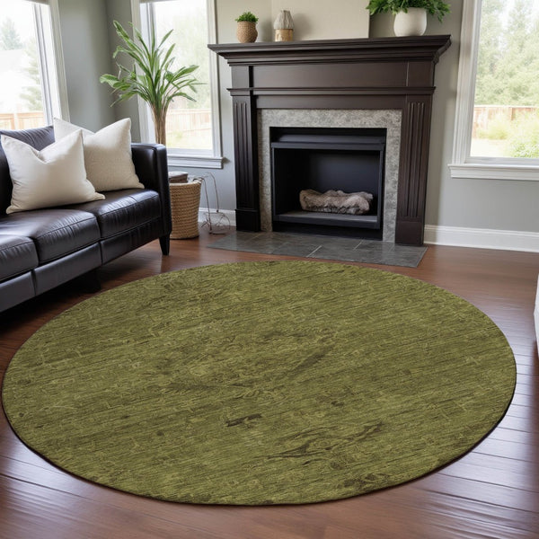 HomeRoots 8' Olive Green and Gray Medallion Round Rug – Washable, UV-Protected, Ideal for High-Traffic Homes 684627