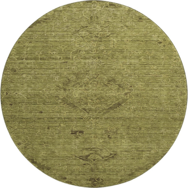 HomeRoots 8' Olive Green and Gray Medallion Round Rug – Washable, UV-Protected, Ideal for High-Traffic Homes 684627