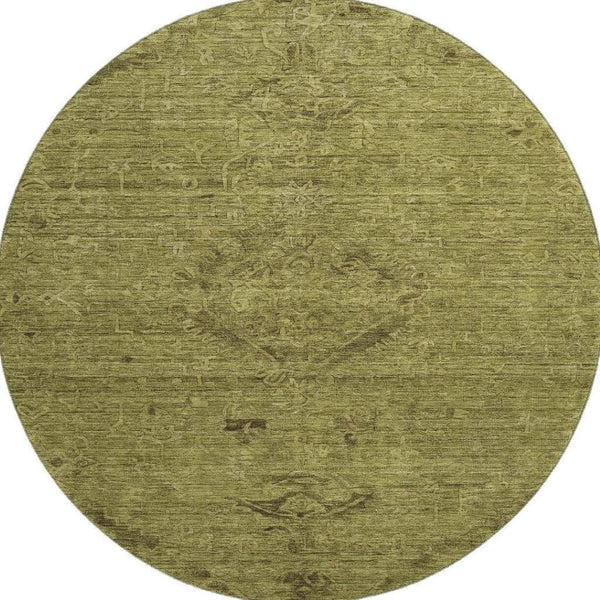 HomeRoots 8' Olive Green and Gray Medallion Round Rug – Washable, UV-Protected, Ideal for High-Traffic Homes 684627