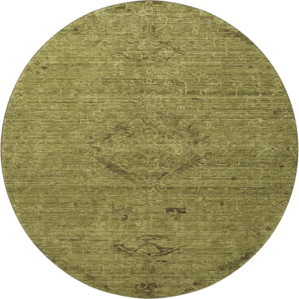HomeRoots 8' Olive Green and Gray Medallion Round Rug – Washable, UV-Protected, Ideal for High-Traffic Homes 684627