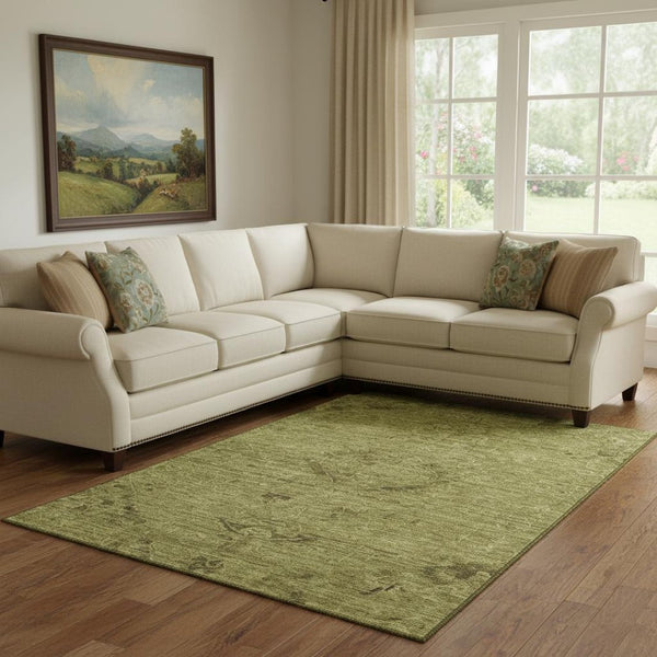 HomeRoots 8' X 10' Olive Green & Gray Medallion Area Rug - Washable, UV-Protected, Stain-Resistant Design 684628