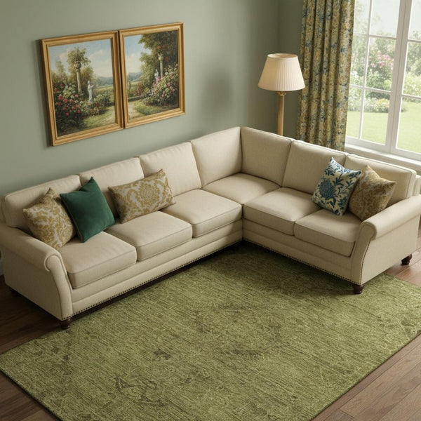 HomeRoots 9' X 12' Olive Green & Gray Medallion Area Rug - Washable, Stain Resistant, UV Protected Design! 684629