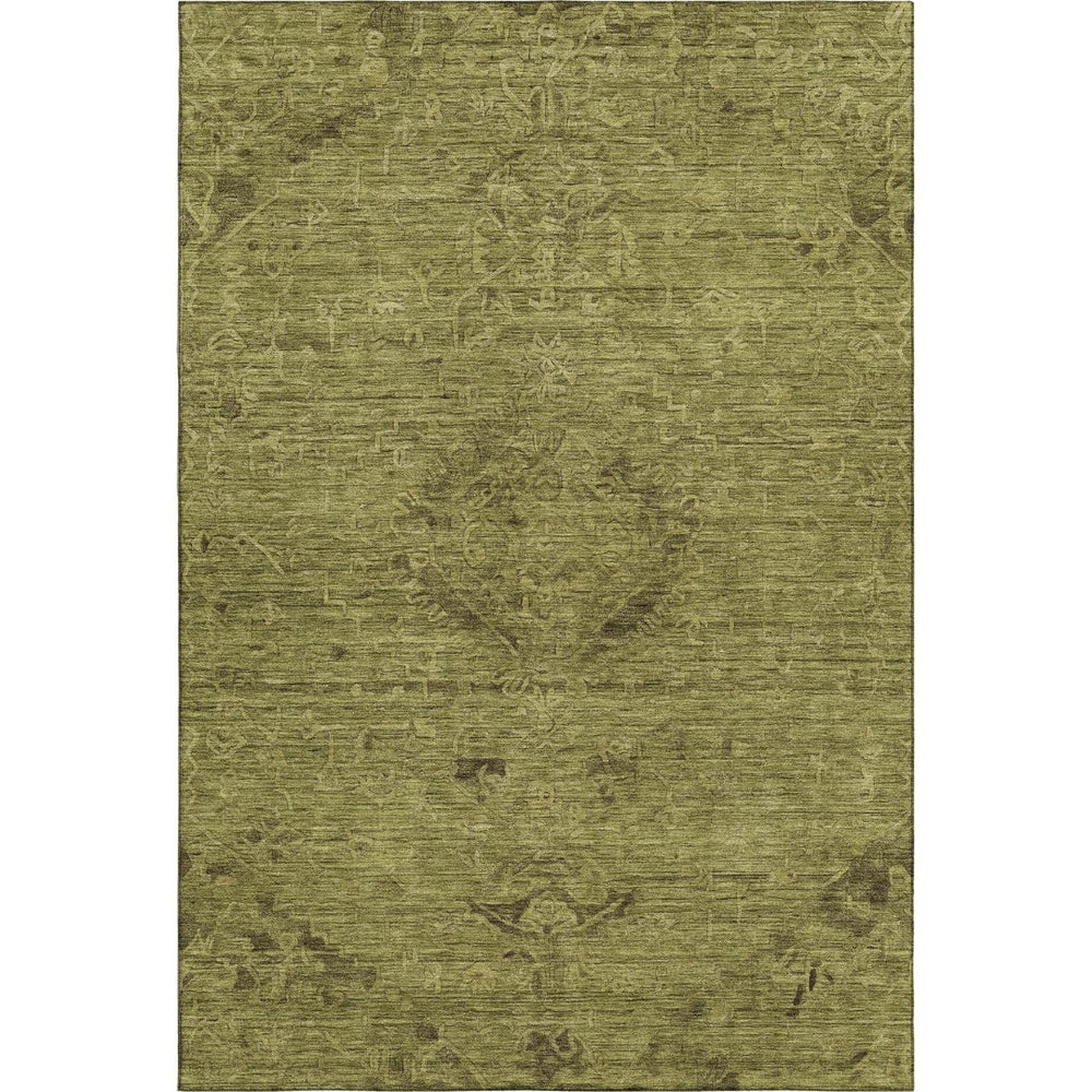 HomeRoots 9' X 12' Olive Green & Gray Medallion Area Rug - Washable, Stain Resistant, UV Protected Design! 684629