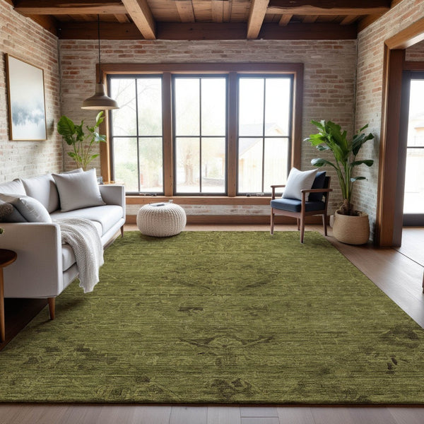 HomeRoots 10' Olive Green & Gray Medallion Washable Area Rug with UV Protection for Stylish Living Spaces 684630