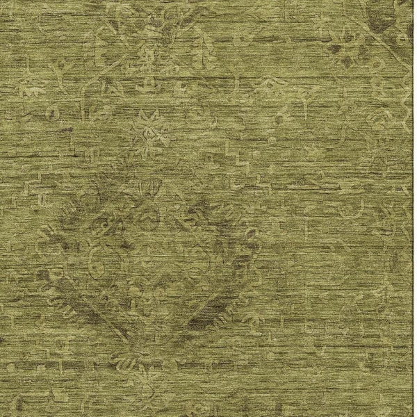 HomeRoots 10' Olive Green & Gray Medallion Washable Area Rug with UV Protection for Stylish Living Spaces 684630