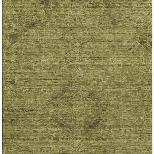 HomeRoots 10' Olive Green & Gray Medallion Washable Area Rug with UV Protection for Stylish Living Spaces 684630