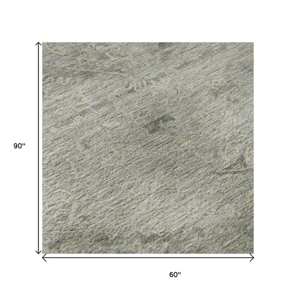 HomeRoots 5' X 8' Pewter & Silver Medallion Area Rug - Washable, UV Protected, Durable for Busy Homes 684632