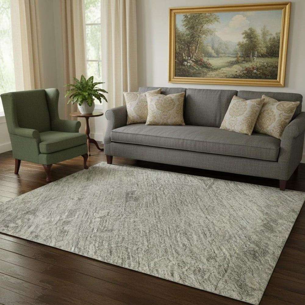 HomeRoots 5' X 8' Pewter & Silver Medallion Area Rug - Washable, UV Protected, Durable for Busy Homes 684632
