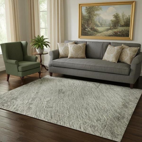 HomeRoots 5' X 8' Pewter & Silver Medallion Area Rug - Washable, UV Protected, Durable for Busy Homes 684632