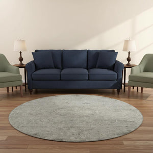 HomeRoots 8' Elegant Pewter & Silver Medallion Round Rug - Washable, UV Protected, Ideal for Busy Homes 684633