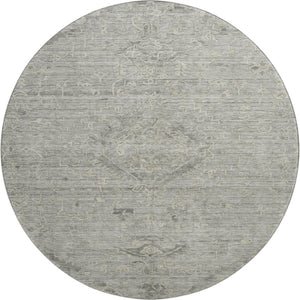 HomeRoots 8' Elegant Pewter & Silver Medallion Round Rug - Washable, UV Protected, Ideal for Busy Homes 684633