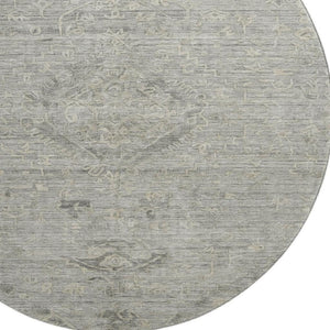 HomeRoots 8' Elegant Pewter & Silver Medallion Round Rug - Washable, UV Protected, Ideal for Busy Homes 684633