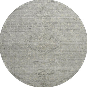HomeRoots 8' Elegant Pewter & Silver Medallion Round Rug - Washable, UV Protected, Ideal for Busy Homes 684633