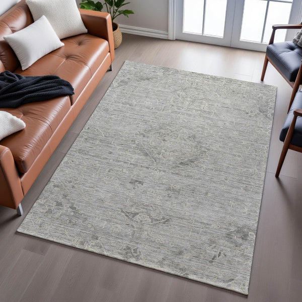 HomeRoots 8' X 10' Pewter And Silver Medallion Area Rug - Washable, UV Protected, Durable & Elegant Design 684634