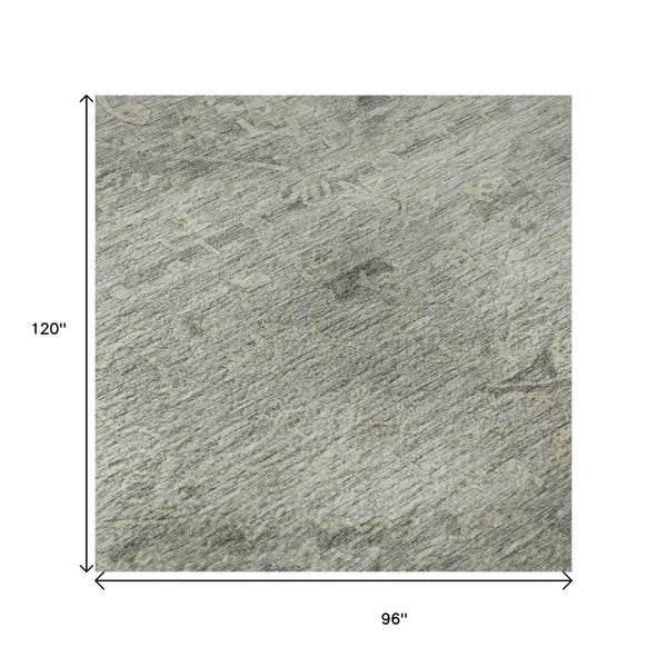 HomeRoots 8' X 10' Pewter And Silver Medallion Area Rug - Washable, UV Protected, Durable & Elegant Design 684634