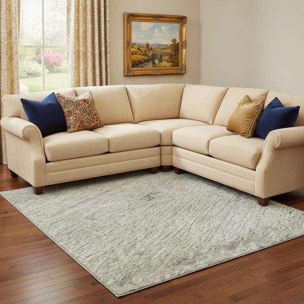 HomeRoots 8' X 10' Pewter And Silver Medallion Area Rug - Washable, UV Protected, Durable & Elegant Design 684634