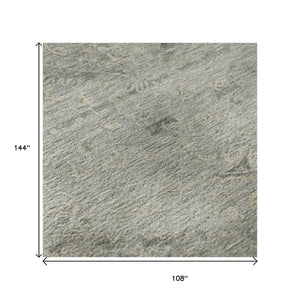 HomeRoots 9' X 12' Elegant Pewter & Silver Medallion Washable Area Rug with UV Protection for Modern Homes 684635