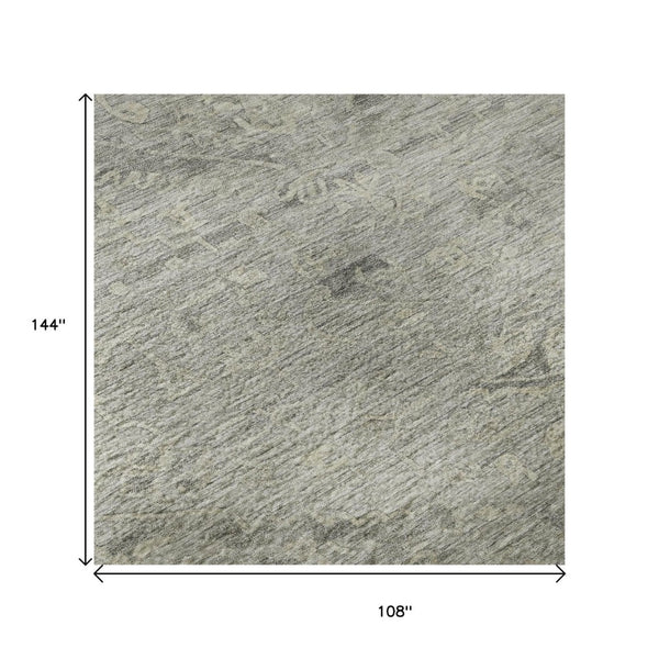 HomeRoots 9' X 12' Elegant Pewter & Silver Medallion Washable Area Rug with UV Protection for Modern Homes 684635