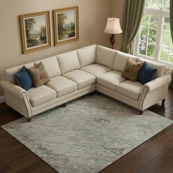 HomeRoots 9' X 12' Elegant Pewter & Silver Medallion Washable Area Rug with UV Protection for Modern Homes 684635