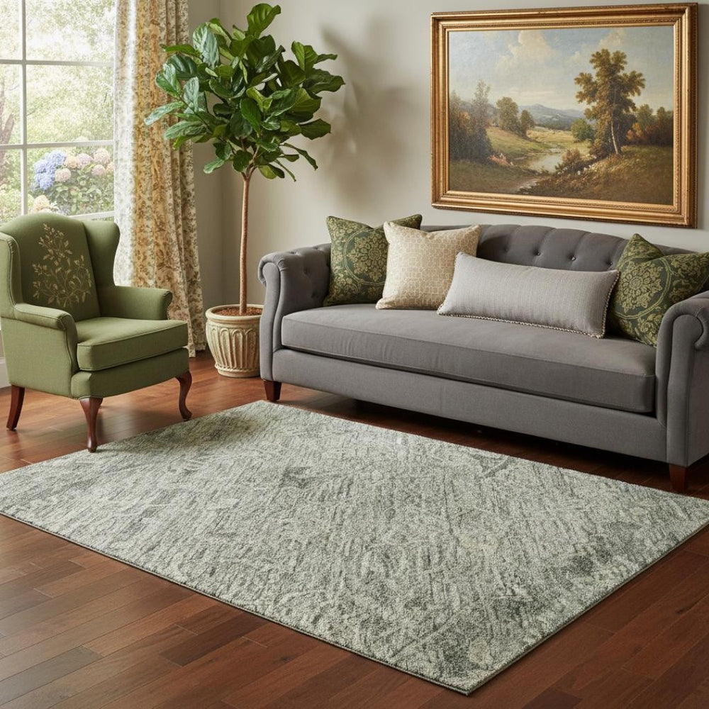 HomeRoots 5' X 8' Sage and Beige Medallion Area Rug - Stylish, Washable, UV-Protected, Perfect for Busy Homes! 684638