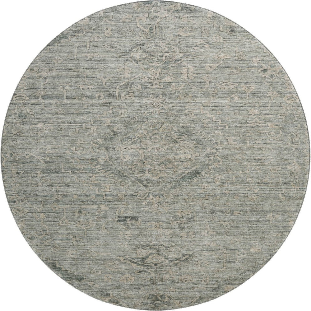HomeRoots 8' Sage and Beige Medallion Round Rug - Washable, UV-Protected, Stain-Resistant for Any Space 684639