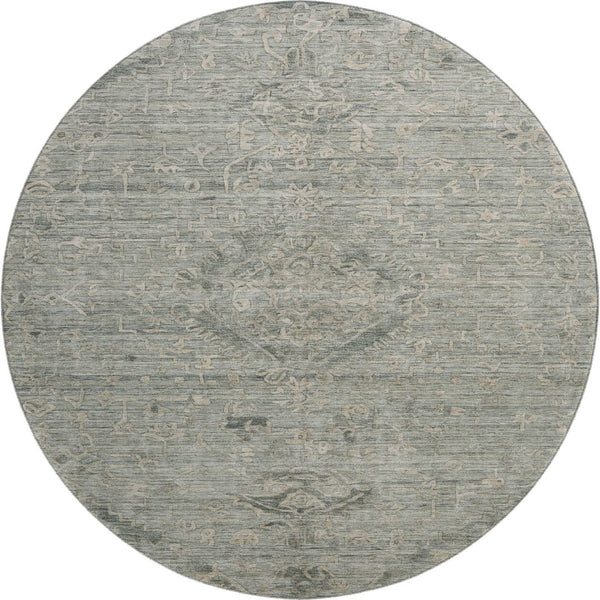 HomeRoots 8' Sage and Beige Medallion Round Rug - Washable, UV-Protected, Stain-Resistant for Any Space 684639