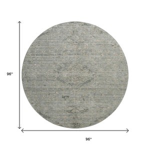 HomeRoots 8' Sage and Beige Medallion Round Rug - Washable, UV-Protected, Stain-Resistant for Any Space 684639