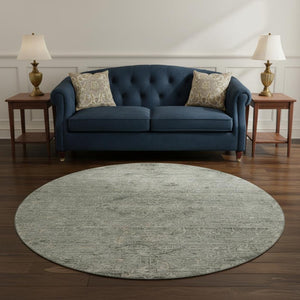 HomeRoots 8' Sage and Beige Medallion Round Rug - Washable, UV-Protected, Stain-Resistant for Any Space 684639