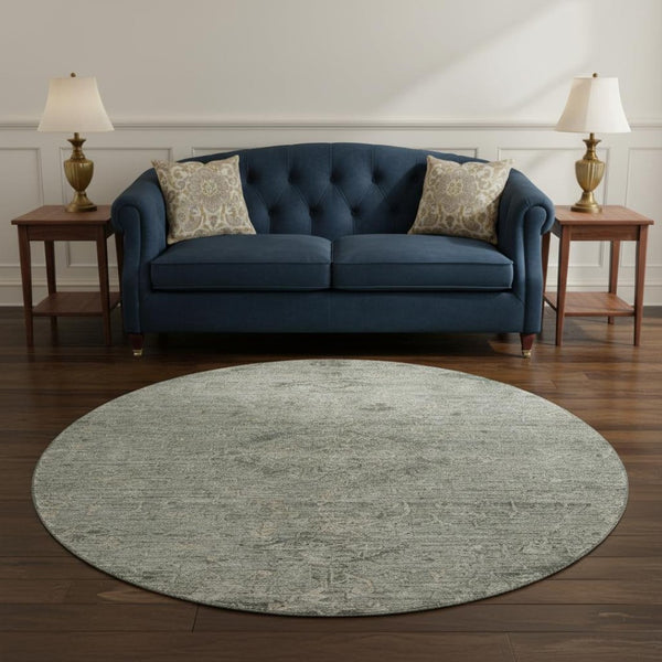 HomeRoots 8' Sage and Beige Medallion Round Rug - Washable, UV-Protected, Stain-Resistant for Any Space 684639