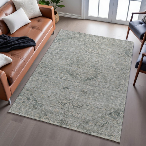 HomeRoots 9' X 12' Sage Medallion Area Rug - Stain Resistant, UV Protected, Elegant & Durable for High Traffic Homes 684641